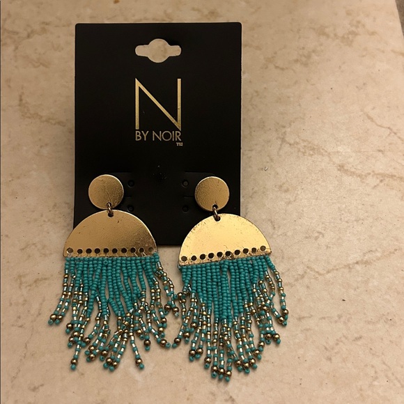 N BY NOIR Jewelry - nOir Jewelry Gold and Turquoise Fringe Earrings